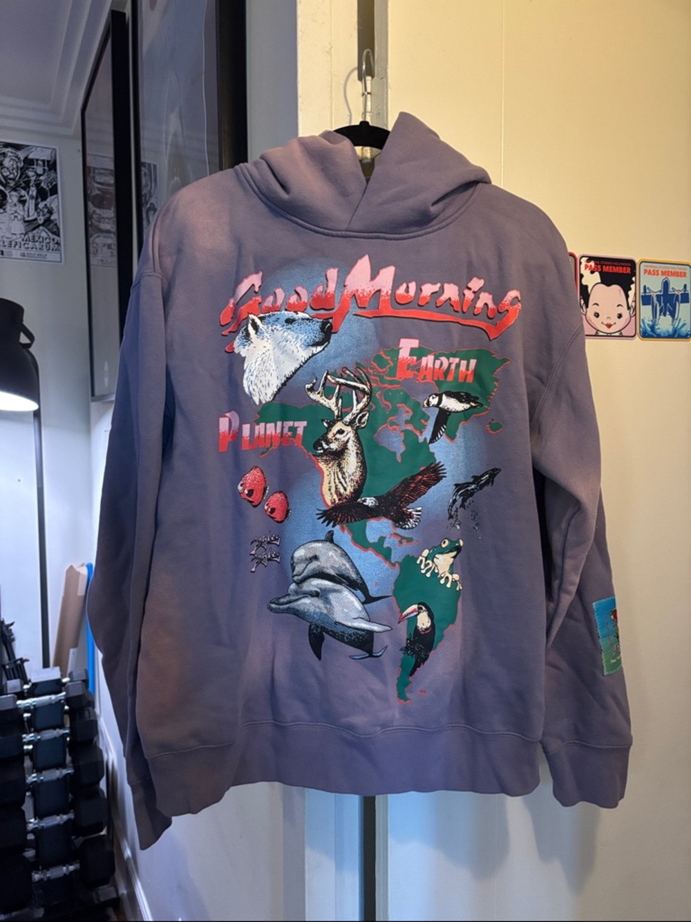 Jungles Planet Earth Graphic Hoodie in Faded Purple NWOT